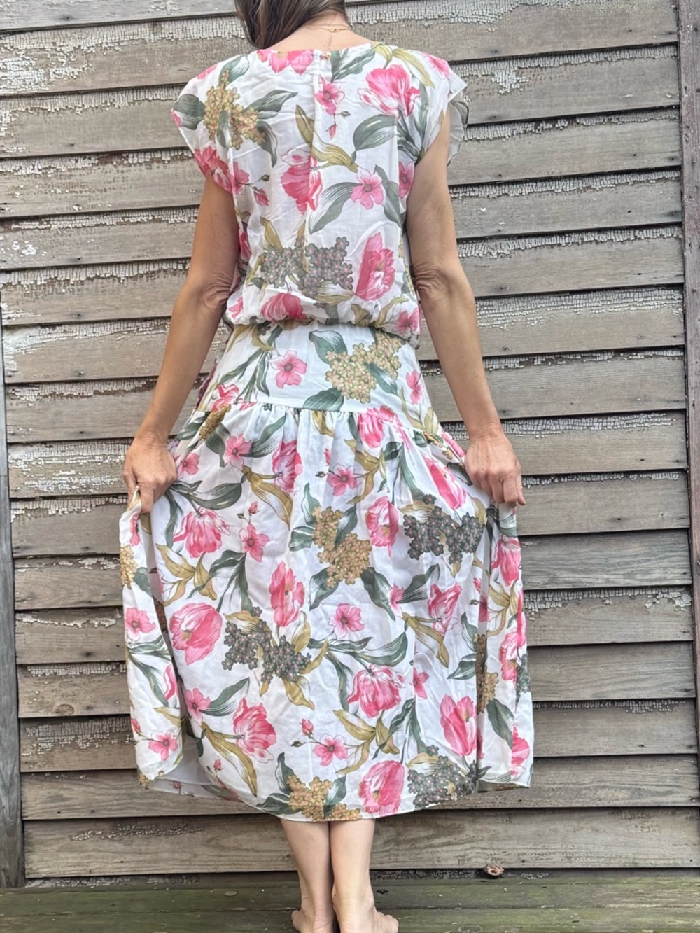 VTG Drop Waist Floral Print Maxi - Modest Spring Dress - High Neck Lace Collar - Picture 2 of 12